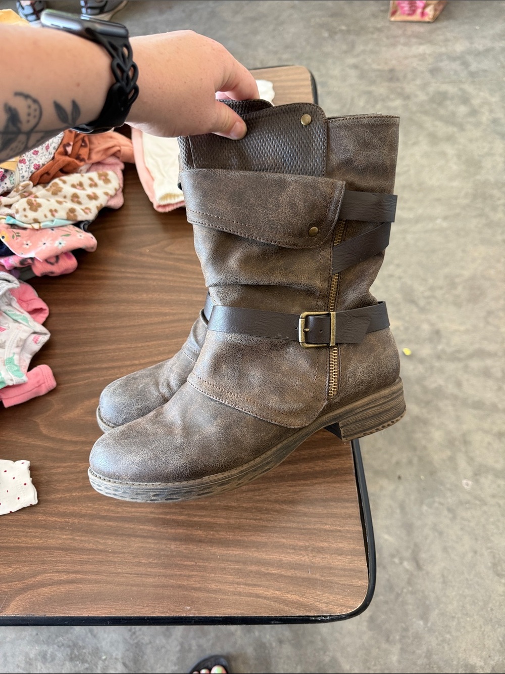 Casual Brown Women's Ankle Boots with Buckle Detail